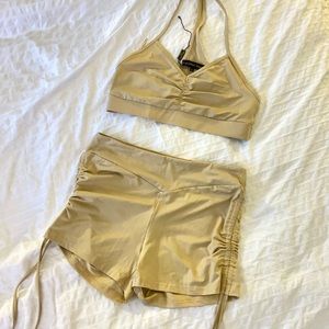 BNWT love & other things gold tan matching bra shorts set ruched size large